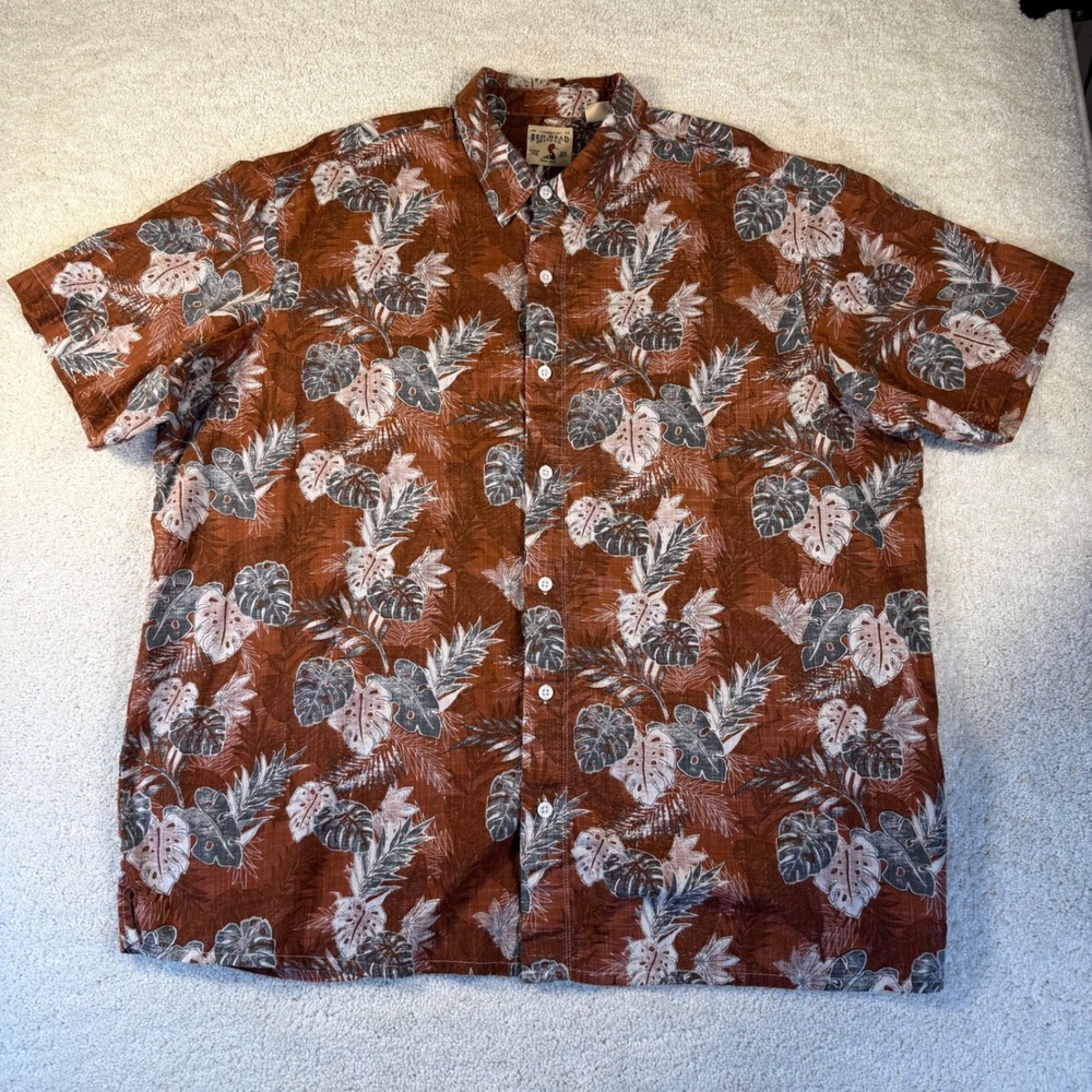 Red Head Brand Co Mens 2XL Tropical Leaf Button Up Short Sleeve Beach Resort